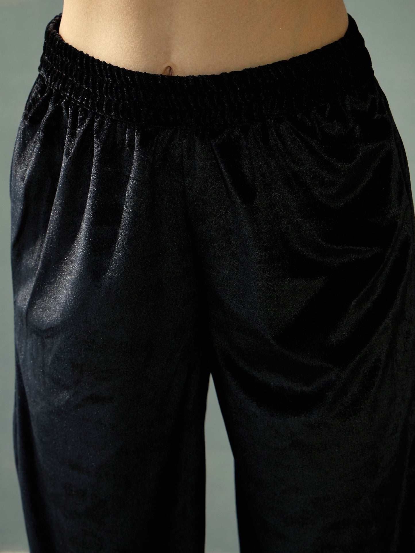 Women Black Velvet Elasticated Pants